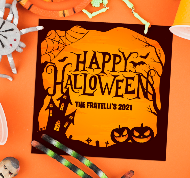 Posavasos naranja feliz Halloween personalizado - TenVinilo