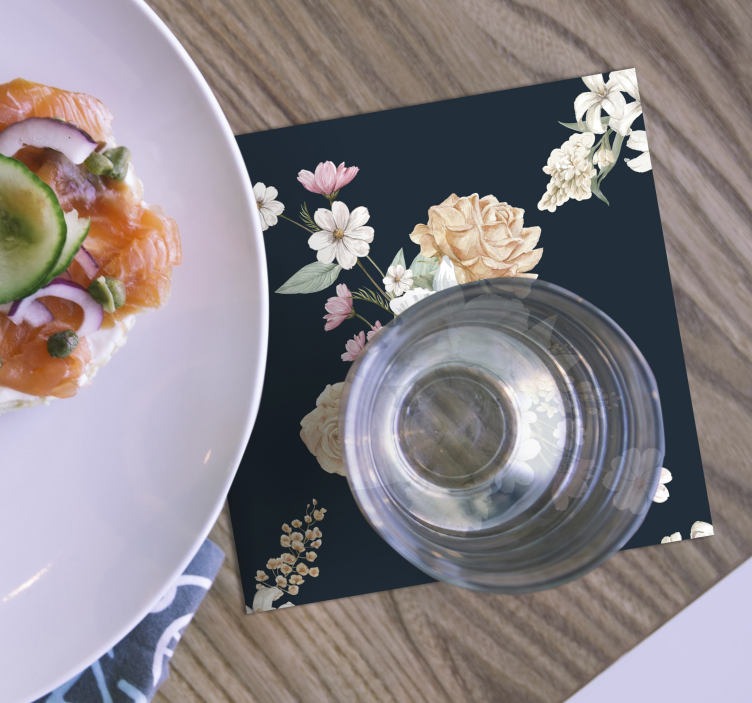 Posavasos negro de flores vintage - TenVinilo