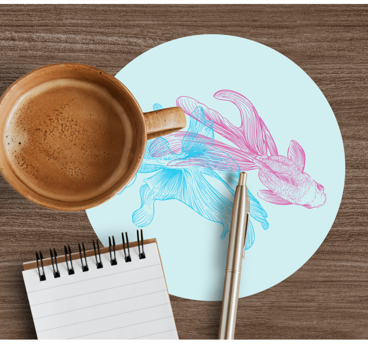 Posavasos moderno Ilustración de handrawn de pescado azul y rosa - TenVinilo