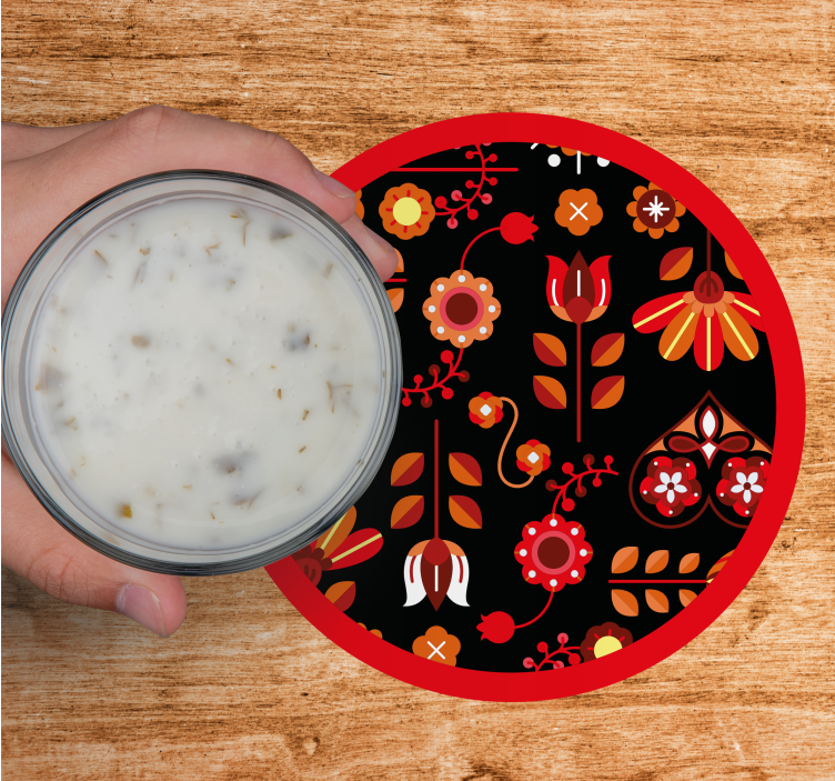 Posavasos vintage Adornos folclóricos étnicos rojos - TenVinilo