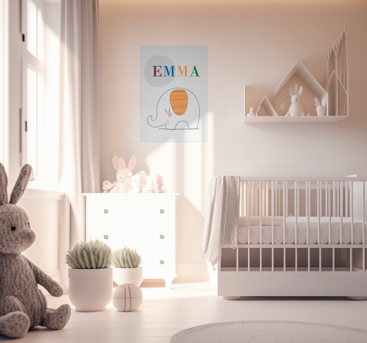 Poster dormitorio infantil elefante bebé personalizado - TenVinilo
