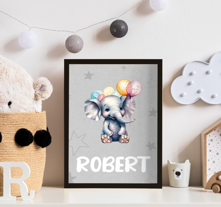 Poster animales elefante bebé con globos - TenVinilo