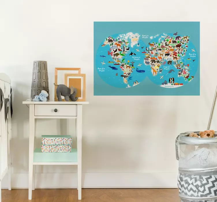 Mapa del mundo animal post print - TenVinilo