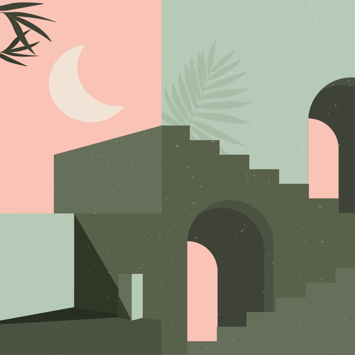 Poster salón arte mural rosa y turquesa - TenVinilo