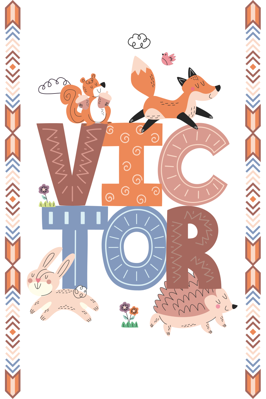 Poster dormitorio infantil animales del bosque con nombre - TenVinilo