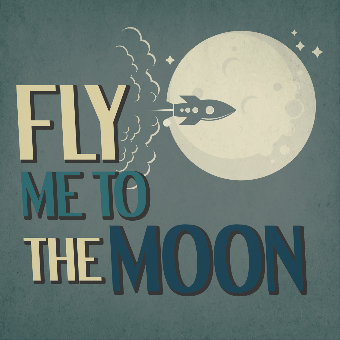 Poster habitación juvenil viaje en cohete a la luna - TenVinilo