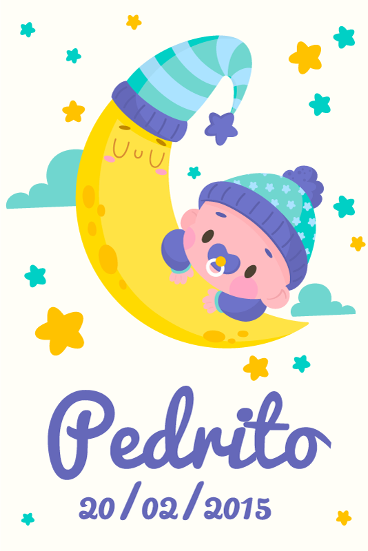 Poster con nombre bebé durmiendo en la luna - TenVinilo