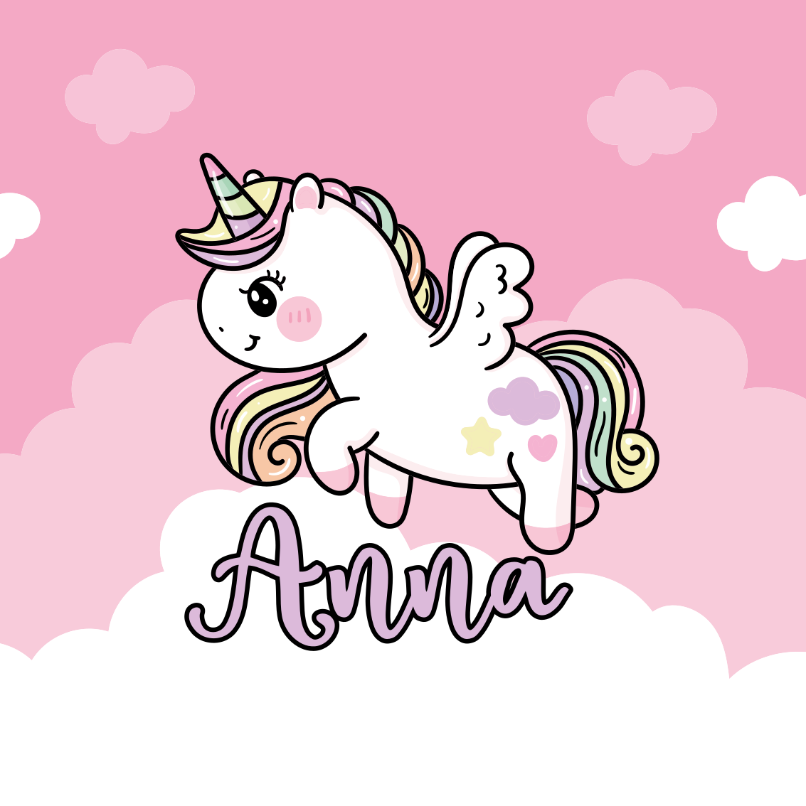 Poster con nombre fantasía de unicornio lindo - TenVinilo