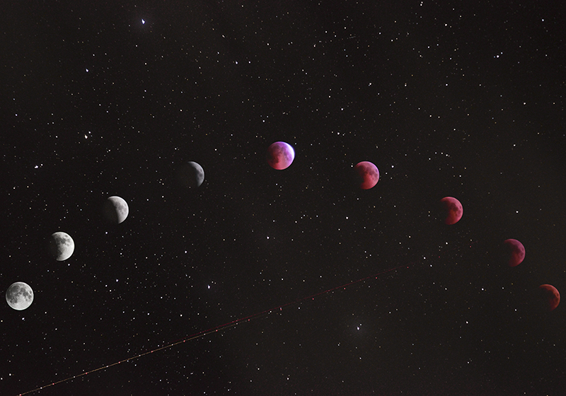 Poster paisajes fases de la luna con fondo galáctico - TenVinilo