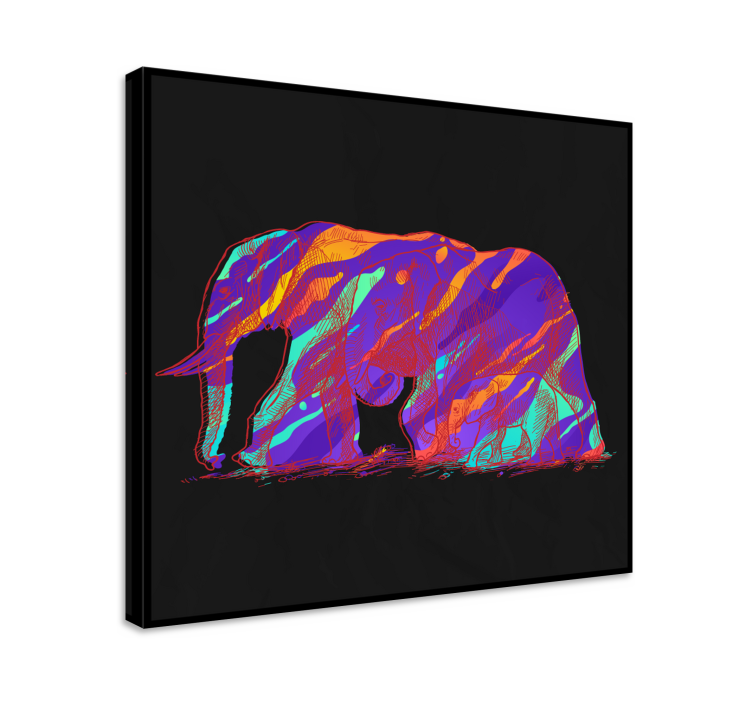 Cuadro elefante Manada de elefantes multicolor fondo negro - TenVinilo