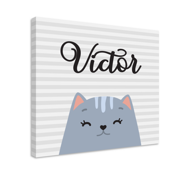 Cuadro infantil Gato de dibujos animados con nombre personalizado - TenVinilo