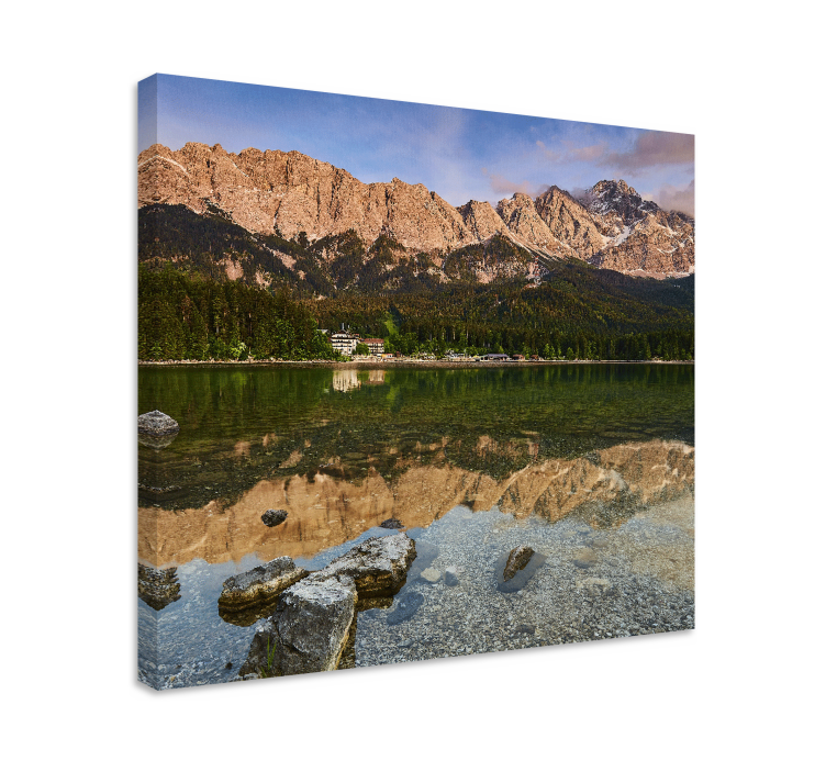 Cuadro paisajes lago de la reflección en montañas - TenVinilo