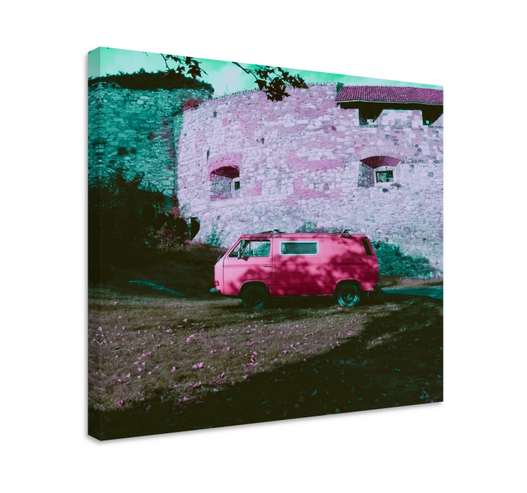 Cuadro para dormitorio Coche rosa y diseño de castillo rosa - TenVinilo