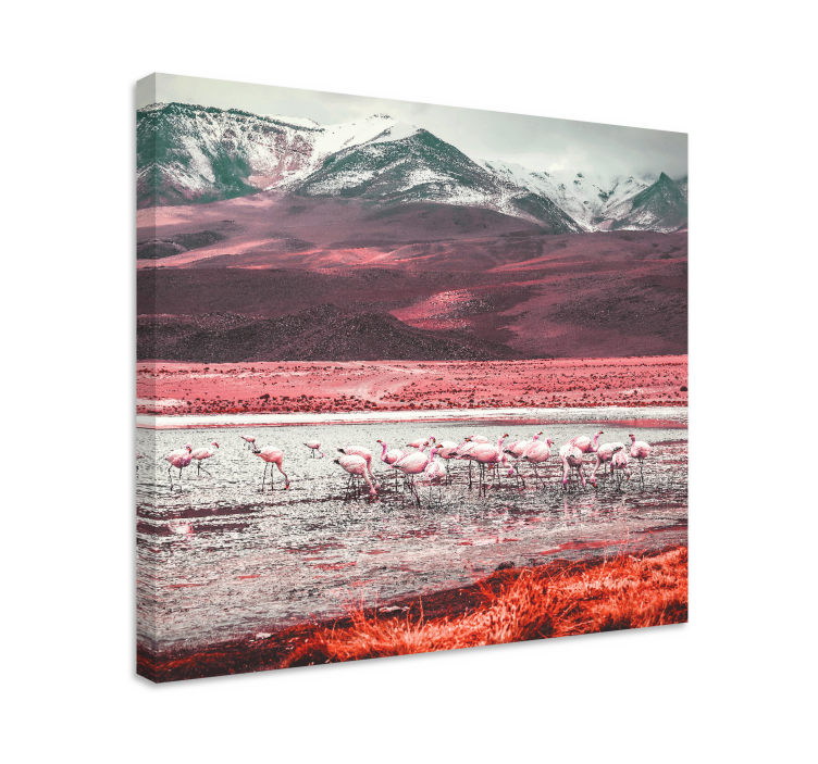 Cuadro para salón Paisaje con muchos flamencos. - TenVinilo