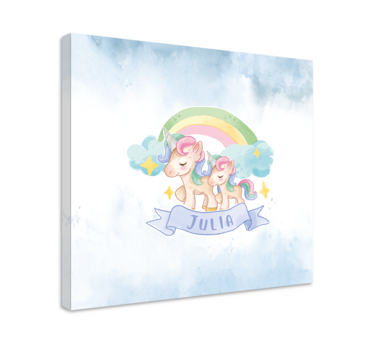 Cuadro personalizable Unicornios felices sobre un arcoiris - TenVinilo