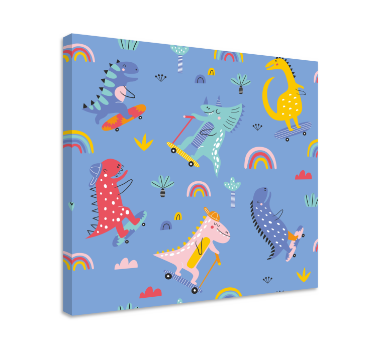 Cuadro infantil Lindos dinosaurios skater - TenVinilo