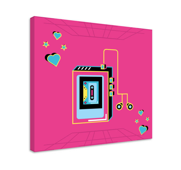 Cuadro vintage Ilustración de walkman sobre fondo rosa - TenVinilo