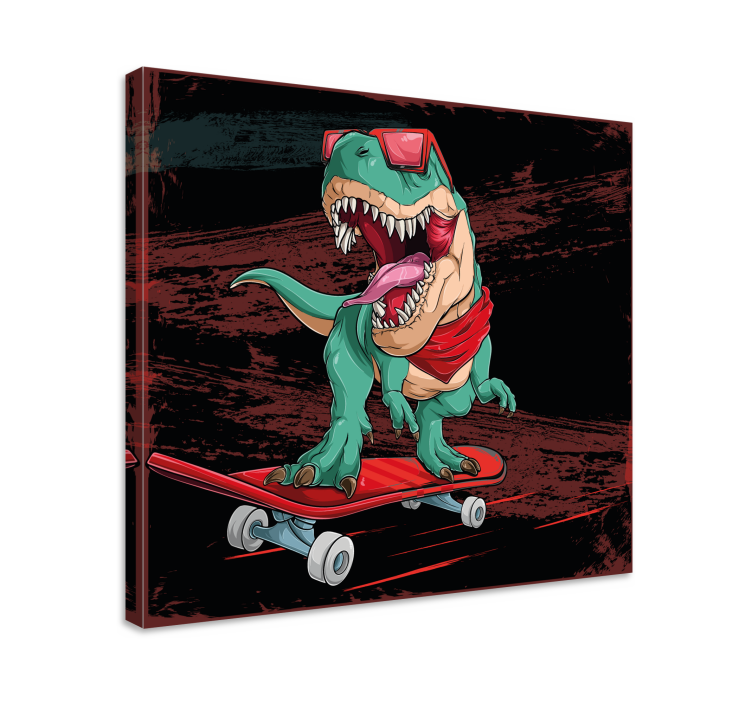 Cuadro vintage Patinaje dinosaurio verde - TenVinilo