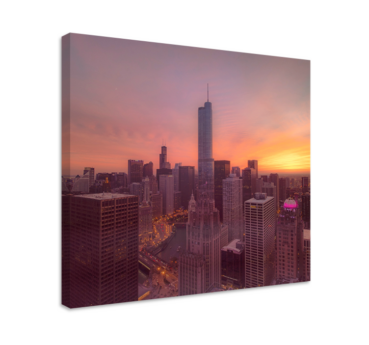 Cuadro ciudades atardecer en el horizonte de chicago - TenVinilo