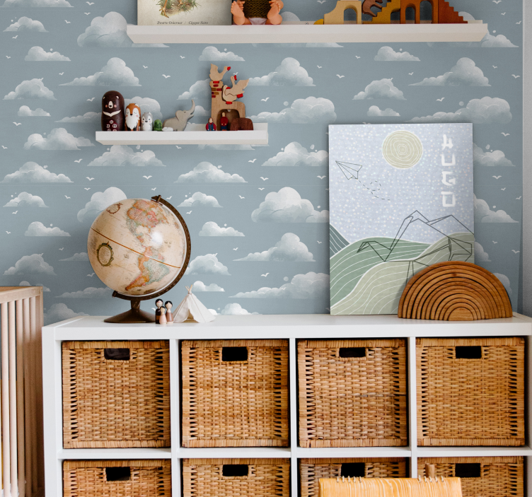 Cuadro dormitorio infantil nubes azules y pájaros - TenVinilo