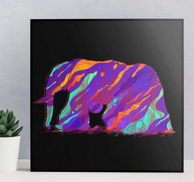 Cuadro elefante Manada de elefantes multicolor fondo negro - TenVinilo