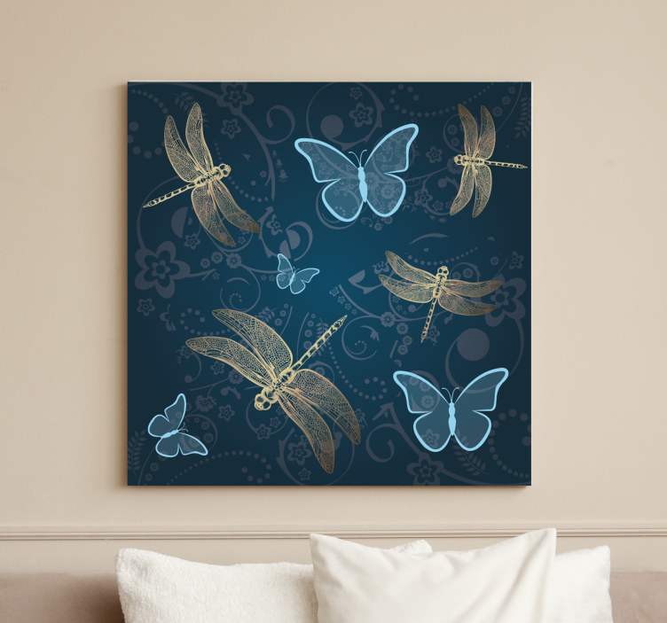 Cuadro libélulas Mariposas en azul con - TenVinilo