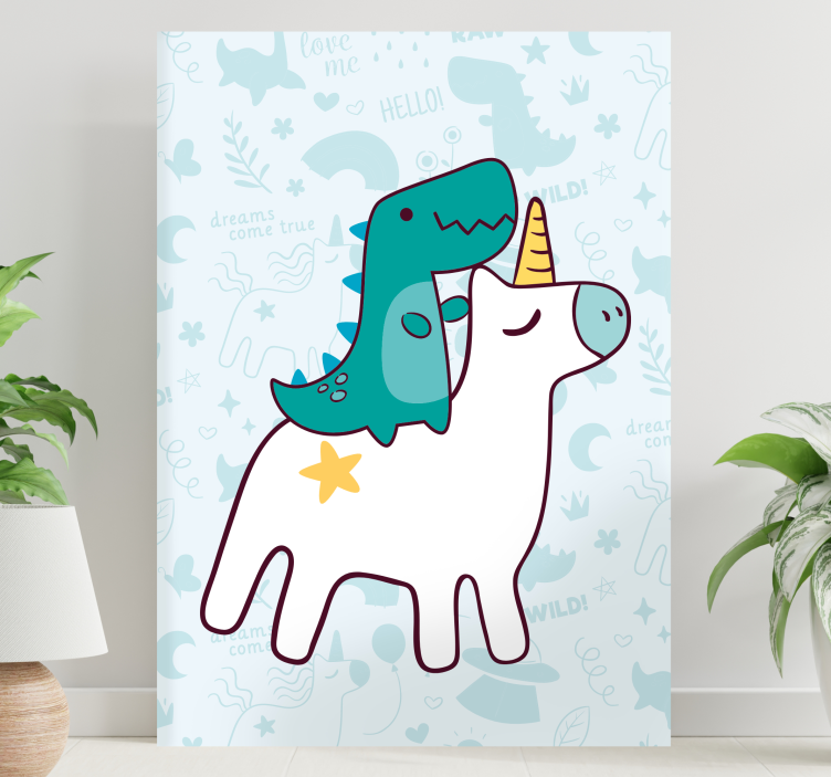 Cuadro moderno Diseño de dibujos animados de dinosaurio unicornio - TenVinilo