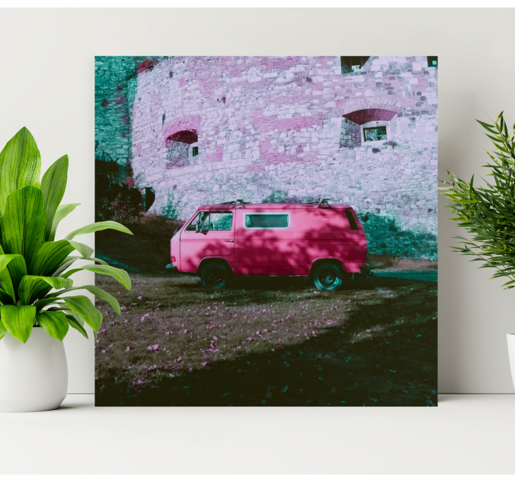 Cuadro para dormitorio Coche rosa y diseño de castillo rosa - TenVinilo