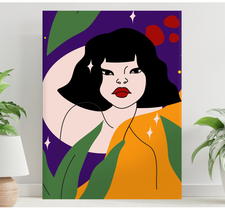 Cuadro para dormitorio Mujer abstracta con plantas - TenVinilo