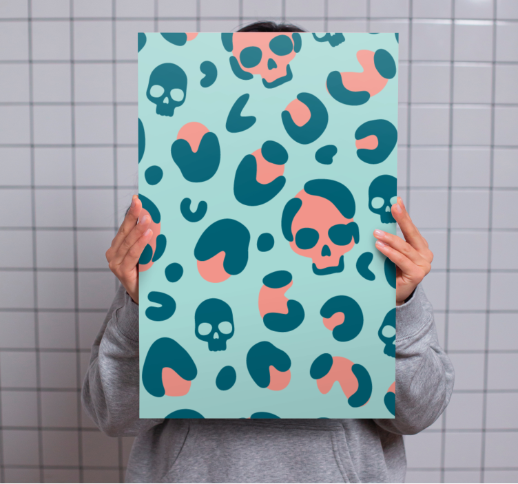 Cuadro para dormitorio Patrón de leopardo de calavera azul y rosa - TenVinilo