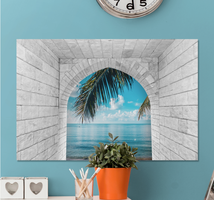 Cuadro 3d Arcos antiguos con vistas al mar - TenVinilo