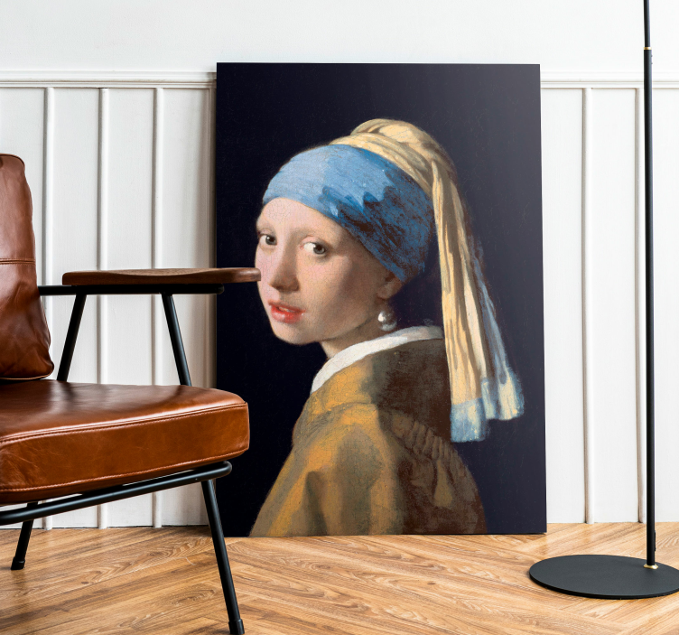 Cuadro artístico la pintura de la niña con un pendiente de perla - TenVinilo