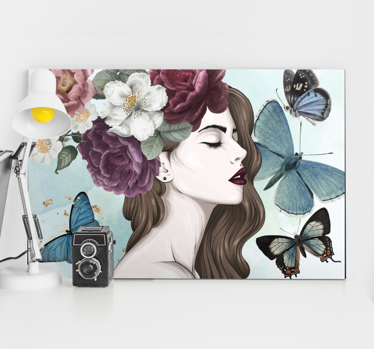 Cuadro de flores elegancia floral con mariposas. - TenVinilo