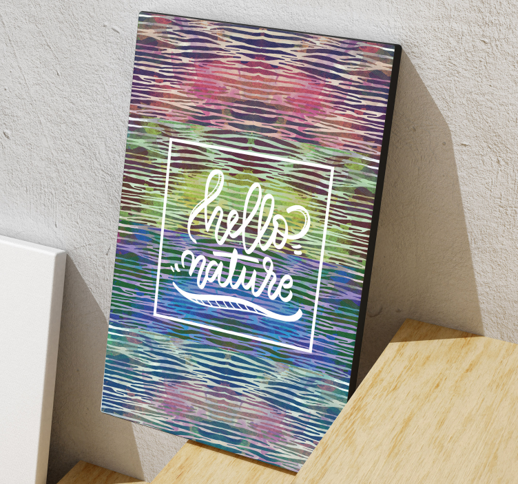 Cuadro frase hola naturaleza rayas coloridas - TenVinilo