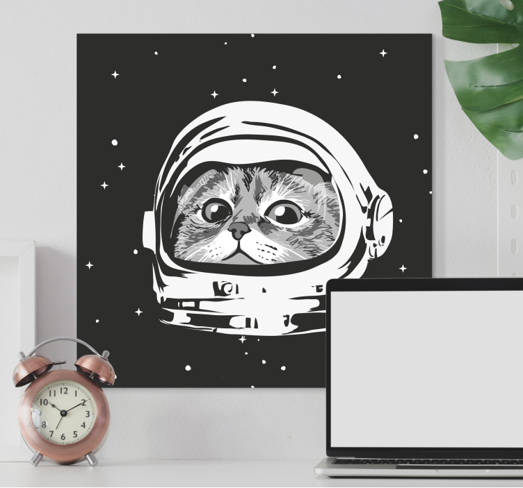 Cuadro de gatos astronauta en blanco y negro - TenVinilo