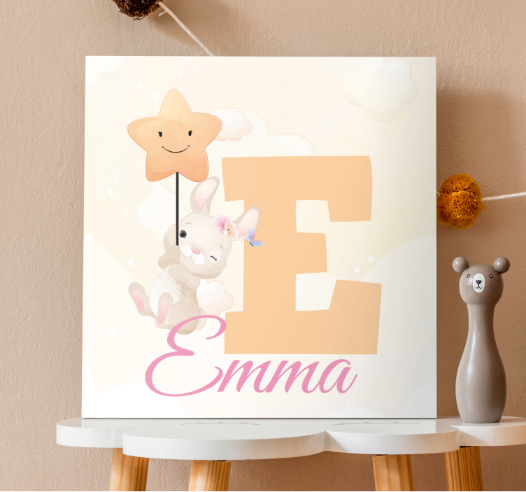 Cuadro personalizable Conejito de animales lindos con nombre - TenVinilo