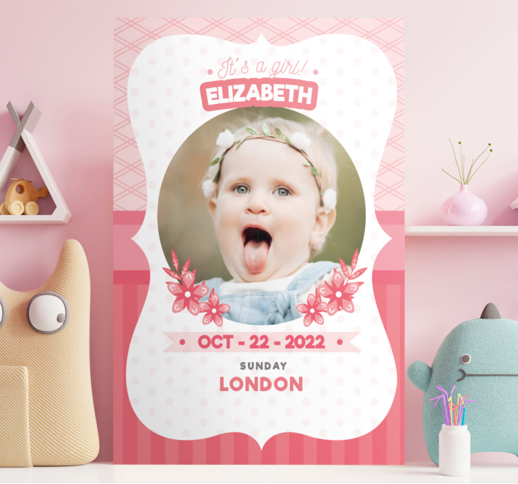 Cuadro personalizable Información de nacimiento con foto - TenVinilo