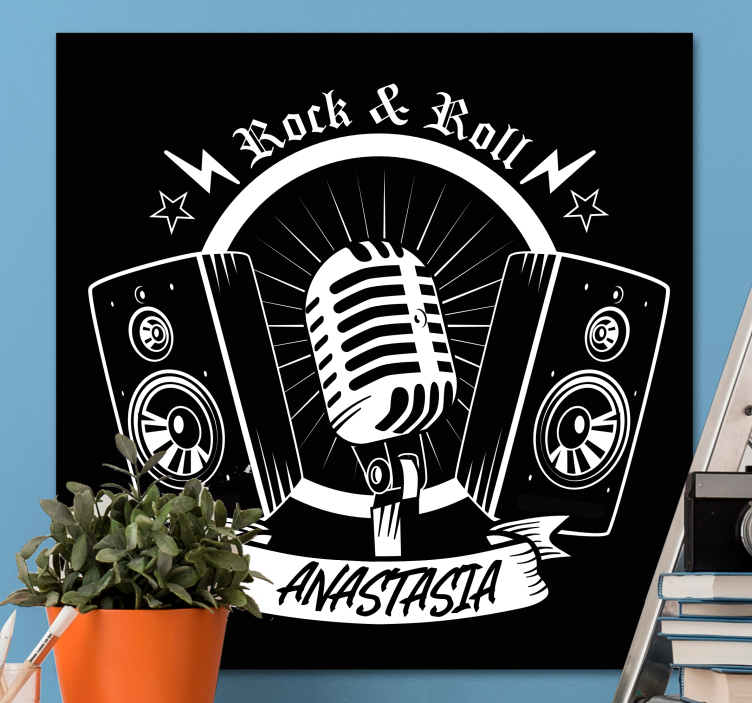 Cuadro musical Micrófono negro y louspeakers con nombre - TenVinilo