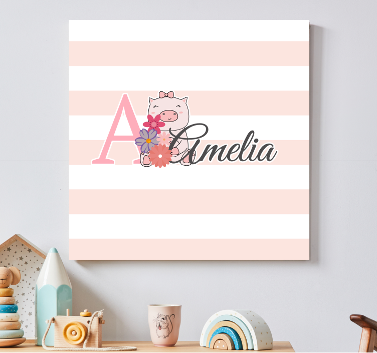 Pintura habitación bebé Cerdito de animales lindos con nombre - TenVinilo