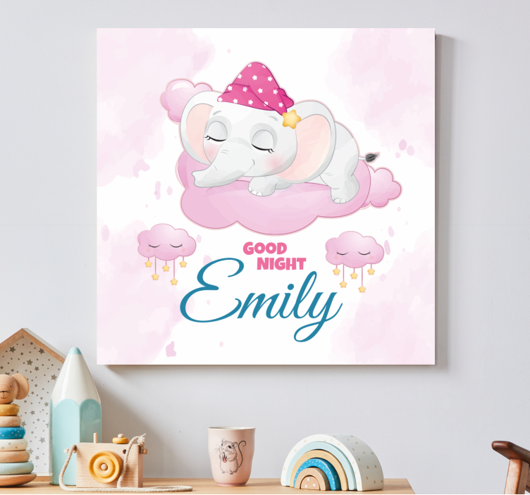 Pintura habitación bebé Lindo elefante para niña con nombre - TenVinilo
