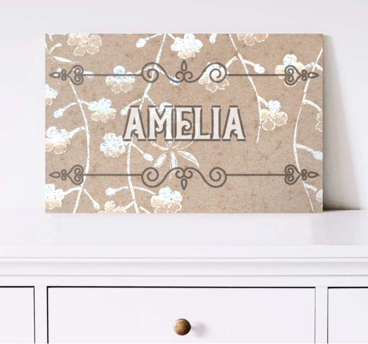 Cuadro personalizable decoración floral con nombre - TenVinilo