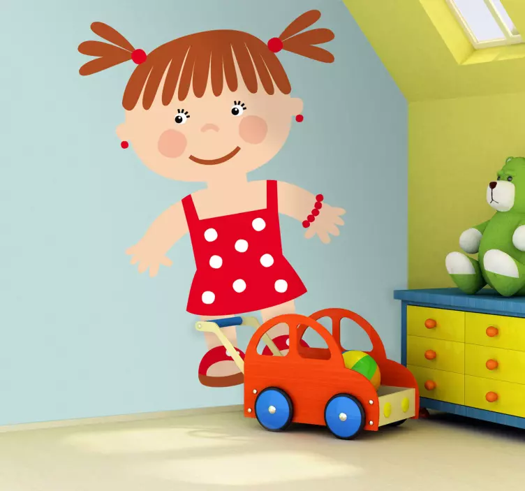 Vinilo infantil bebé coletas vestido rojo - TenVinilo