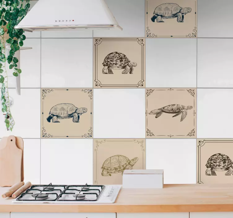 Azulejos adhesivos tortugas fondo beige - TenVinilo