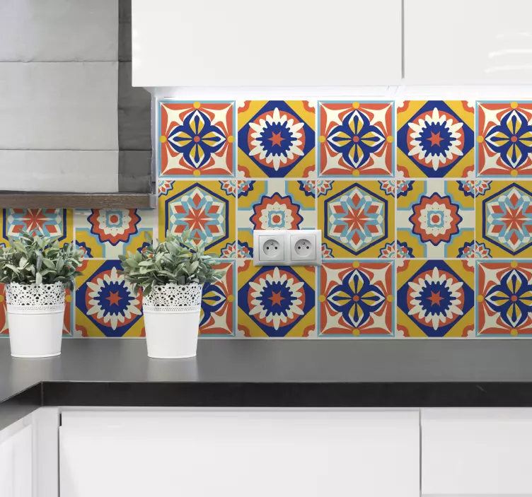 Azulejos adhesivos portugueses tonos cálidos - TenVinilo