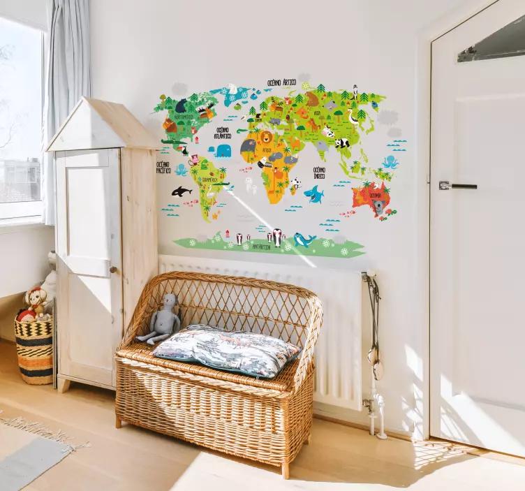 Vinilo infantil mapamundi animal - TenVinilo