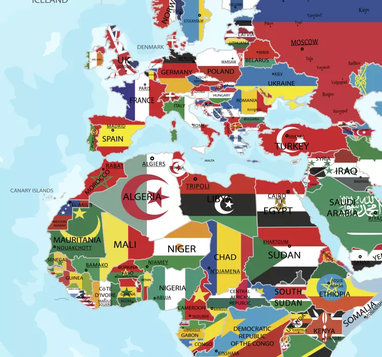 Vinilo mapamundi banderas del mundo y países - TenVinilo