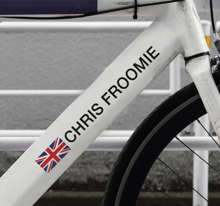 Vinilo bicicleta de ruta con bandera y nombre - TenVinilo