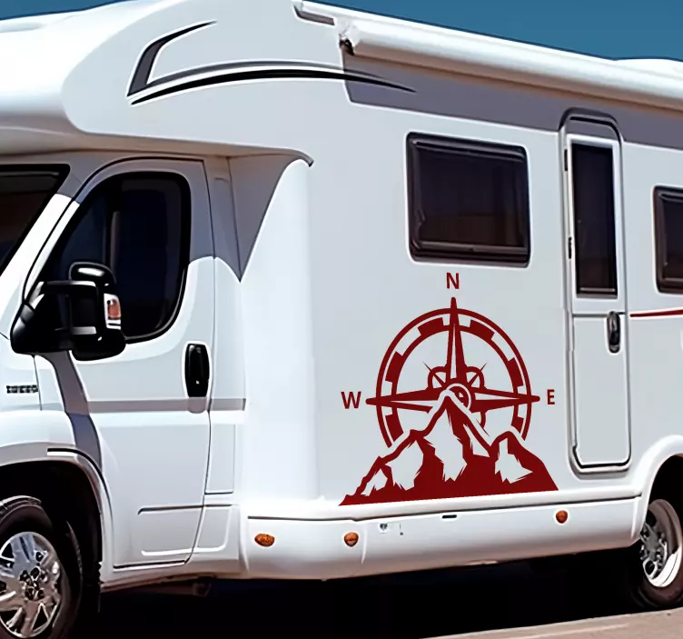 Pegatina caravana brújula y montañasBúsqueda y montañas - TenVinilo