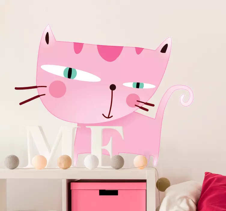 Adhesivo decorativo dibujo gato rosa - TenVinilo