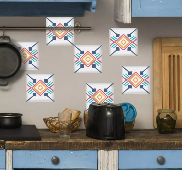 Azulejo adhesivo patrón colorido geométrico - TenVinilo